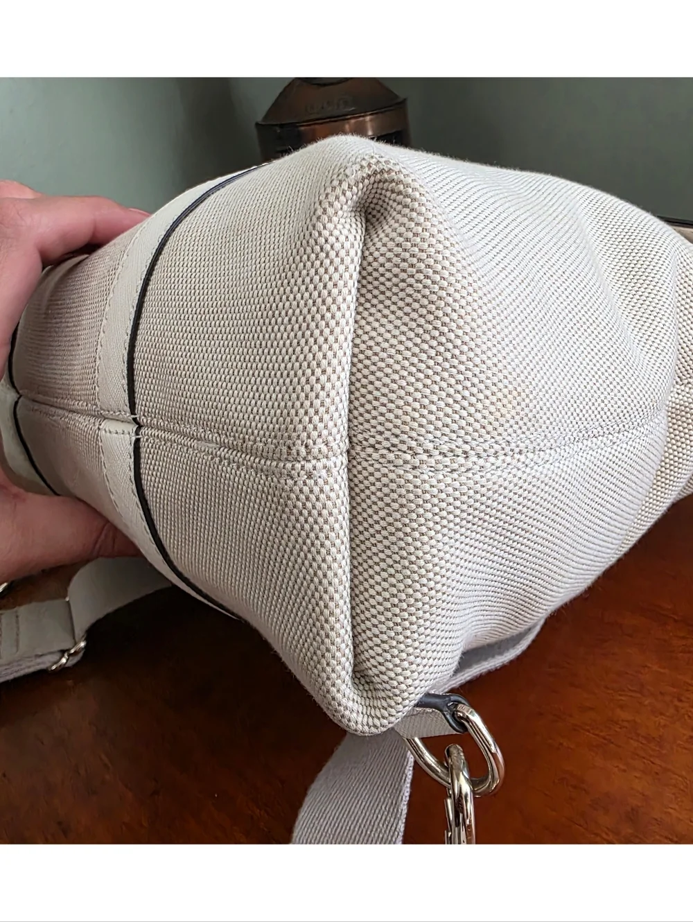 Henri Bendel Jetsetter Convertible Backpack Cream Canvas Leather Bag